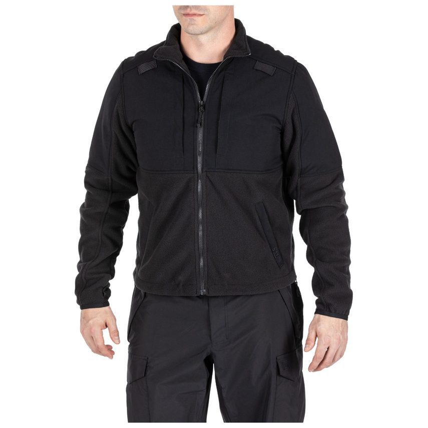 Man wearing 5.11 Tactical Fleece 2.0 jacket, designed for comfort and warmth in cold weather.